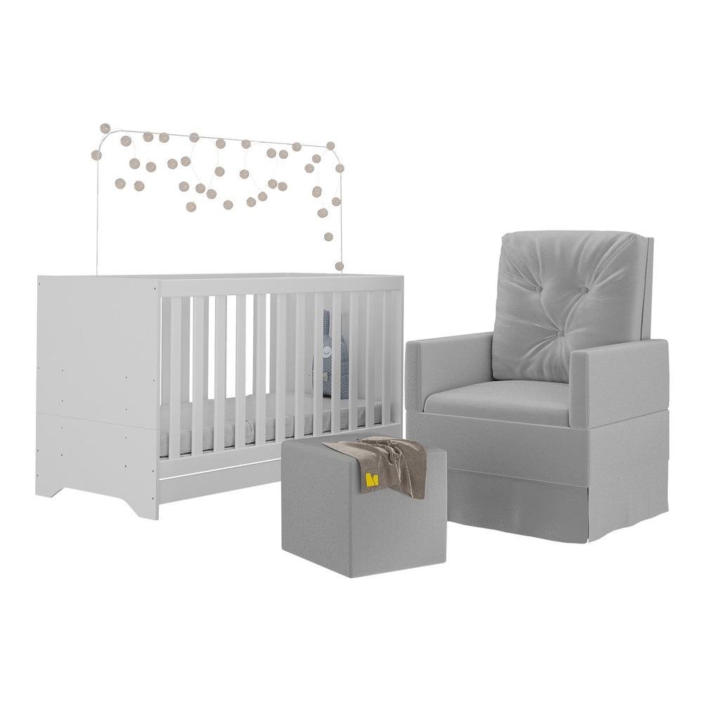 Berco 3x1 com Colchao Incluso Poltrona de Amamentacao e Puff Elza Multimoveis MP4100