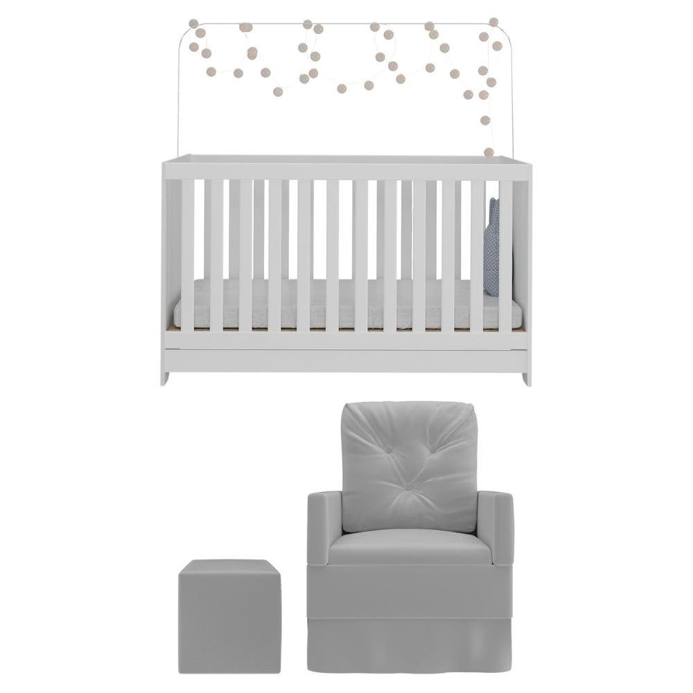 Berco 3x1 com Colchao Incluso Poltrona de Amamentacao e Puff Elza Multimoveis MP4100