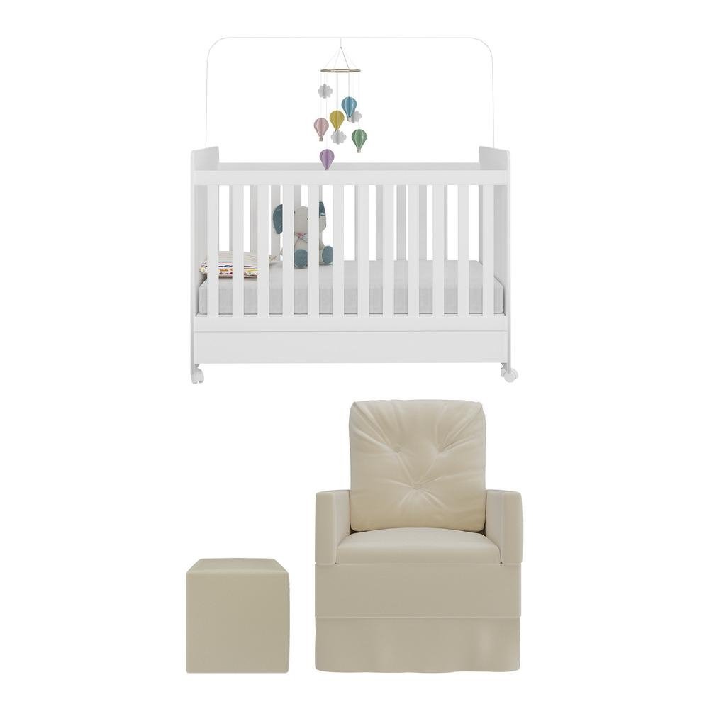 Berco Americano 3x1 com Colchao, Poltrona Amamentacao e Puff Bambino Multimoveis MP4101