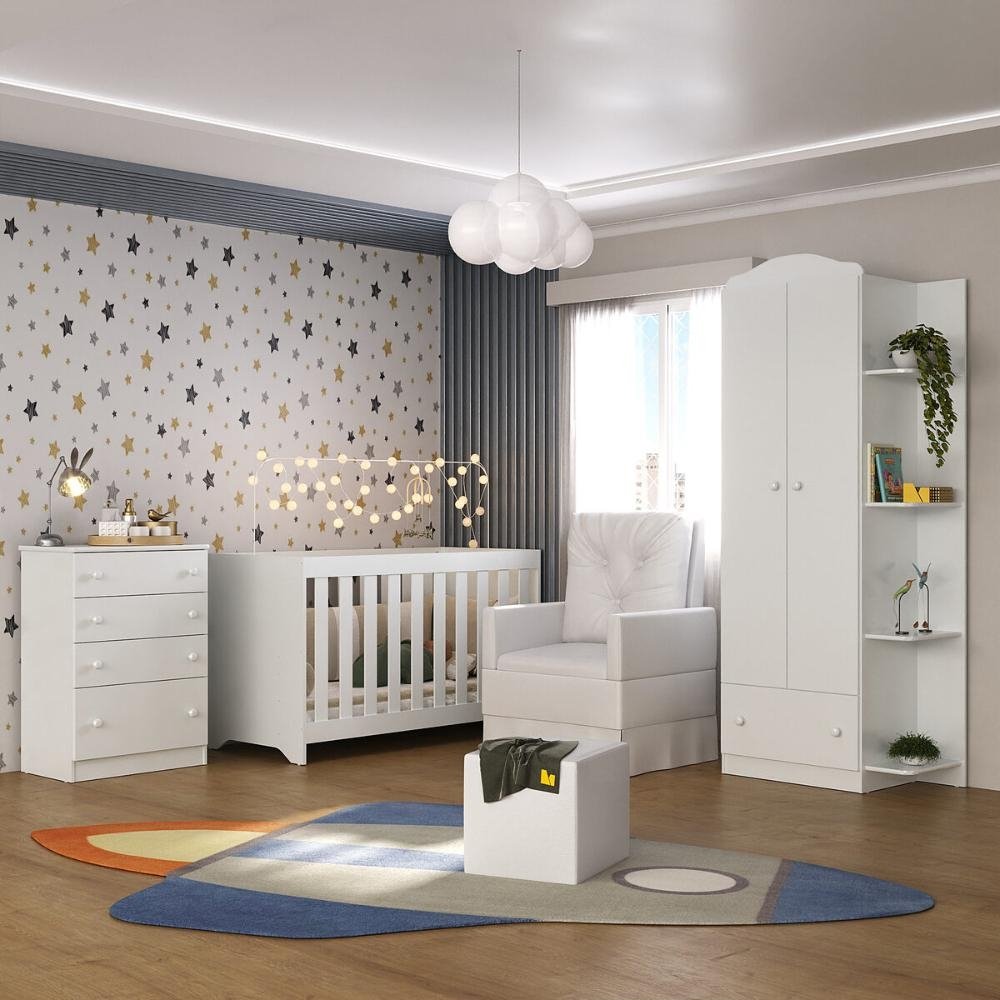 Quarto Completo com Colchao, Poltrona de Amamentacao e Puff Joao e Maria Multimoveis MP411