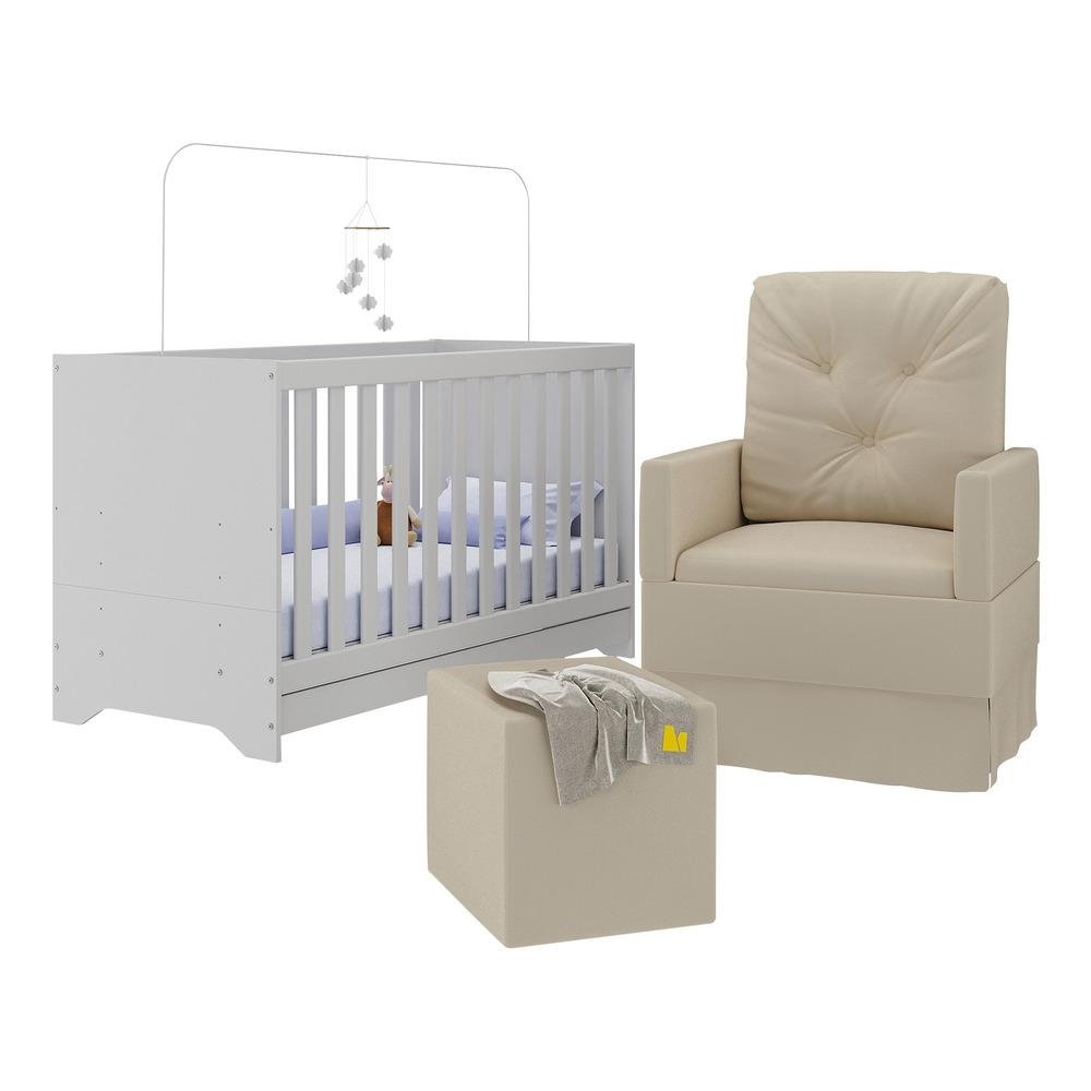 Berco 3 em 1 c/ Colchao Poltrona e Puff Multimoveis MP4160