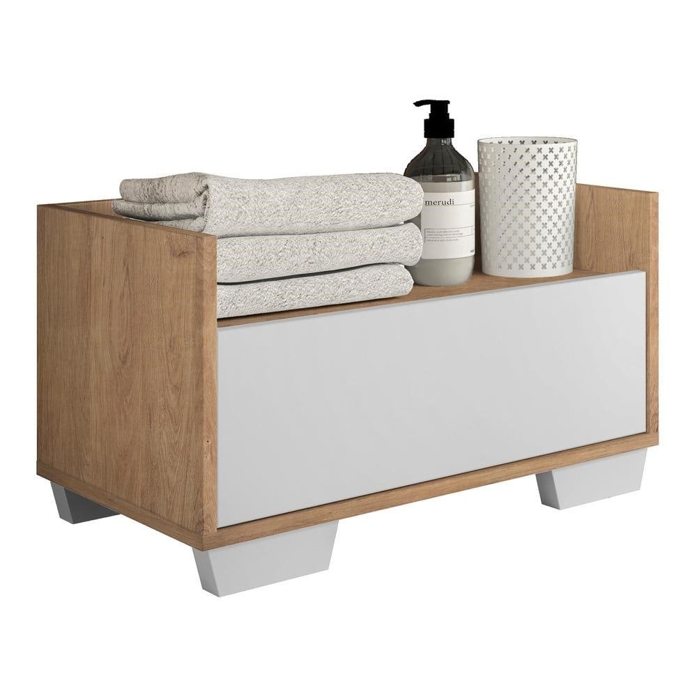 Gabinete Armário Banheiro 80 cm com Pés Quadrados Multimóveis Rustic/Branco