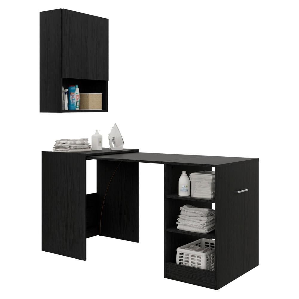 Armario Lavanderia 2 Portas com Mesa Dobravel Ibiza Multimoveis Preto