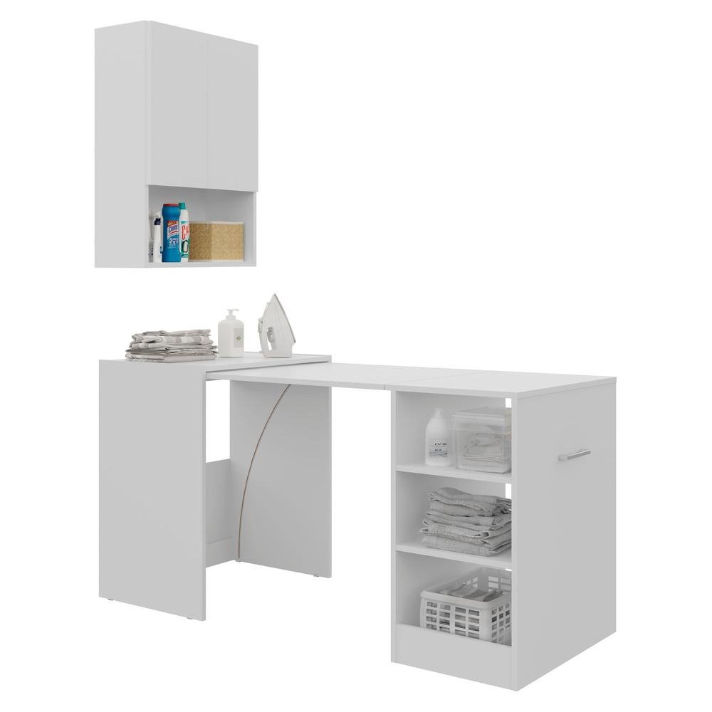 Armario Lavanderia 2 Portas com Mesa Dobravel Ibiza Multimoveis Branco