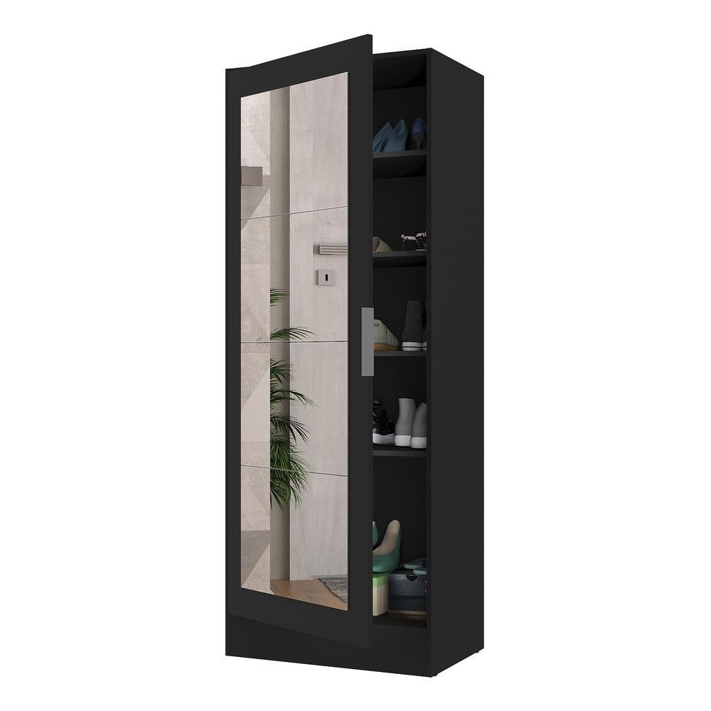 Sapateira 1 Porta com Espelho Jade Multimoveis Preta
