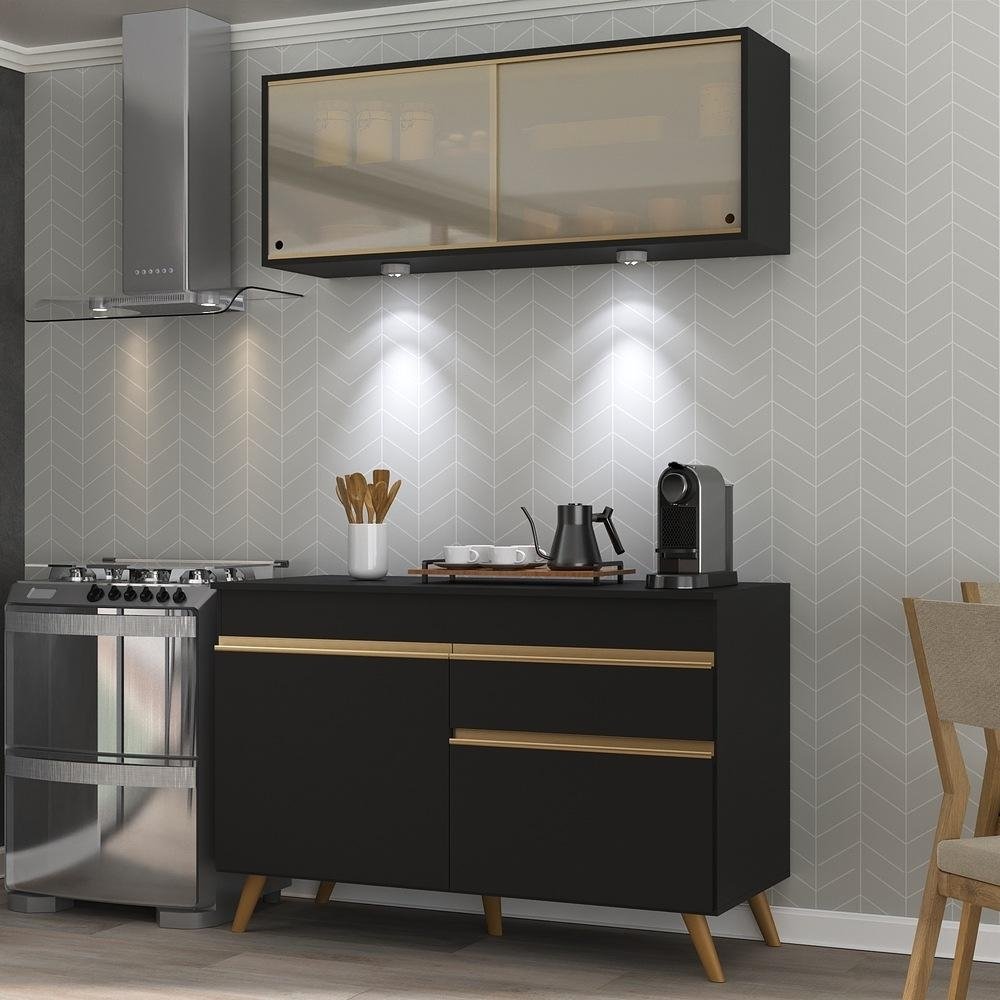 Armario de Cozinha Compacta 120cm com Leds Veneza Up Multimoveis V2013