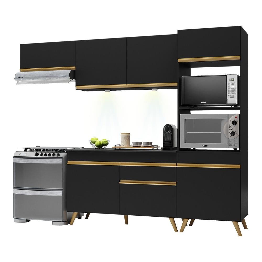 Armario de Cozinha Compacta 252cm com Leds Veneza Up Multimoveis V2015