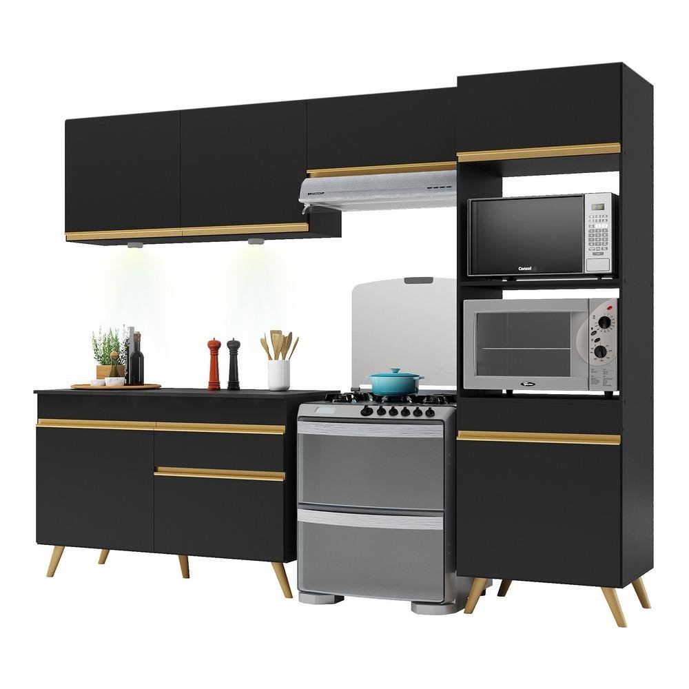 Armario de Cozinha Compacta 252cm com Leds Veneza Up Multimoveis V2018