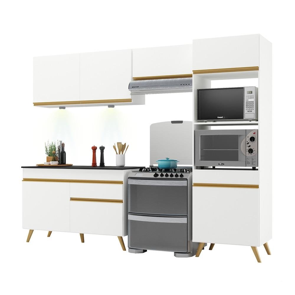 Armario de Cozinha Compacta 252cm com Leds Veneza Up Multimoveis V2018