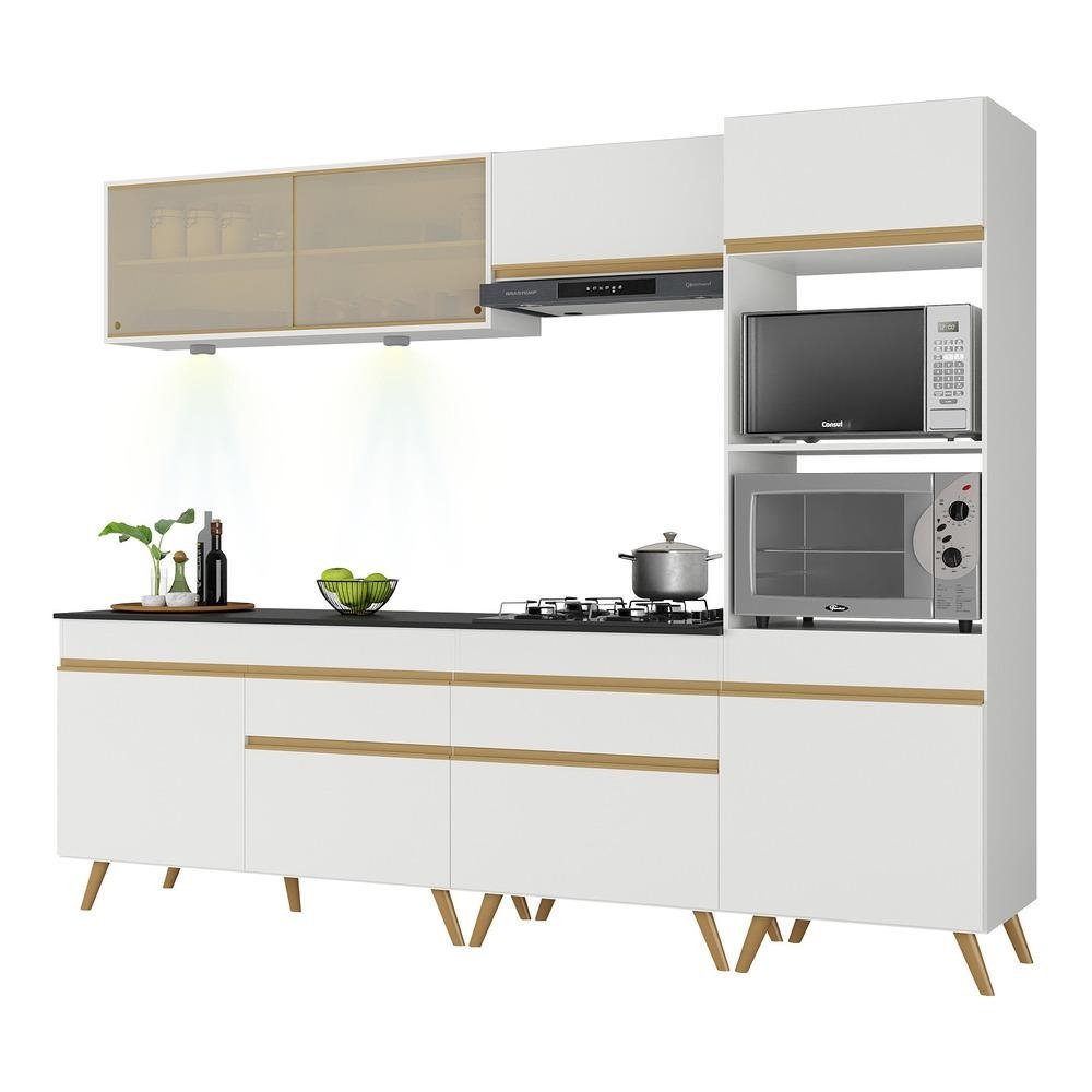 Armario de Cozinha Completa 252cm com Leds Veneza Up Multimoveis V2037