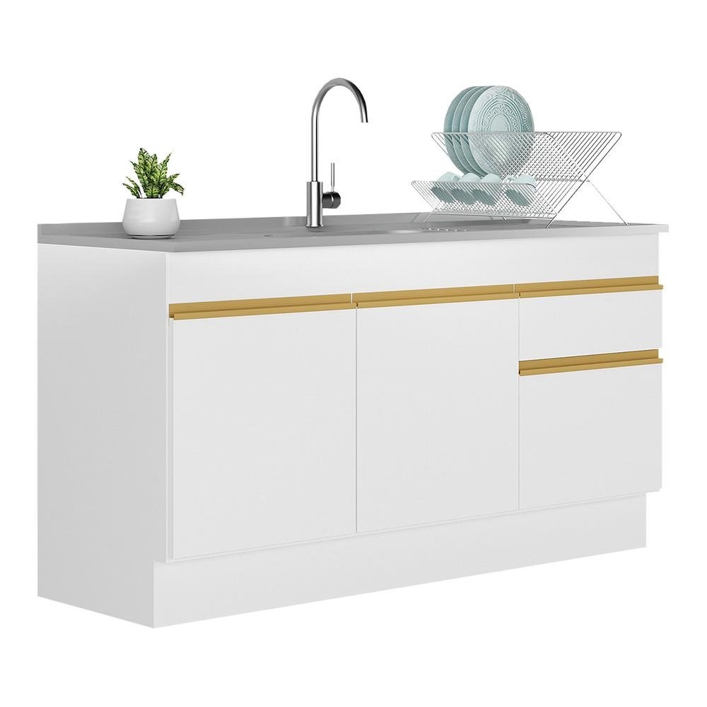 Balcao Cozinha Gabinete Pia 150cm com Rodape 3 Portas 1 Gaveta Veneza Multimoveis V2115