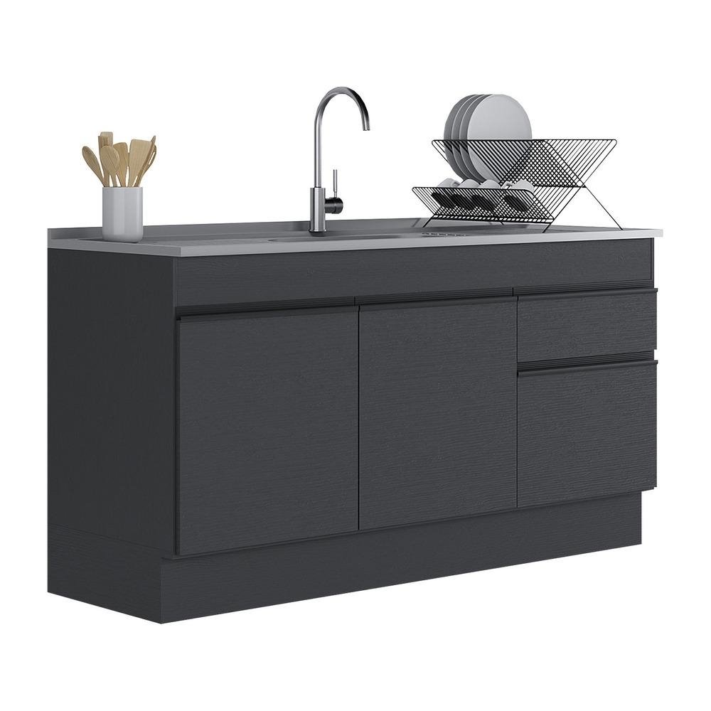 Balcao Cozinha Gabinete Pia 150cm com Rodape 3 Portas 1 Gaveta Veneza Multimoveis V2115