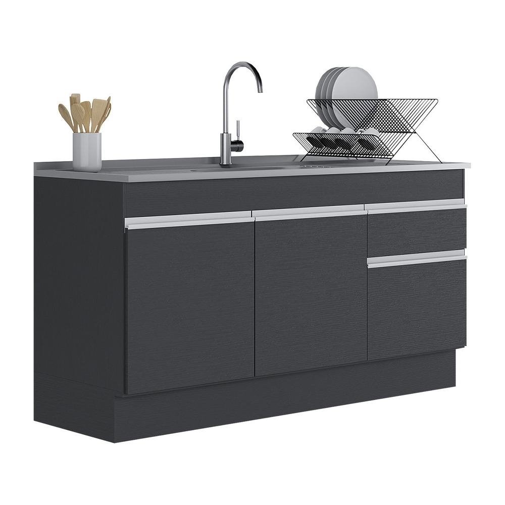 Balcao Cozinha Gabinete Pia 150cm com Rodape 3 Portas 1 Gaveta Veneza Multimoveis V2115