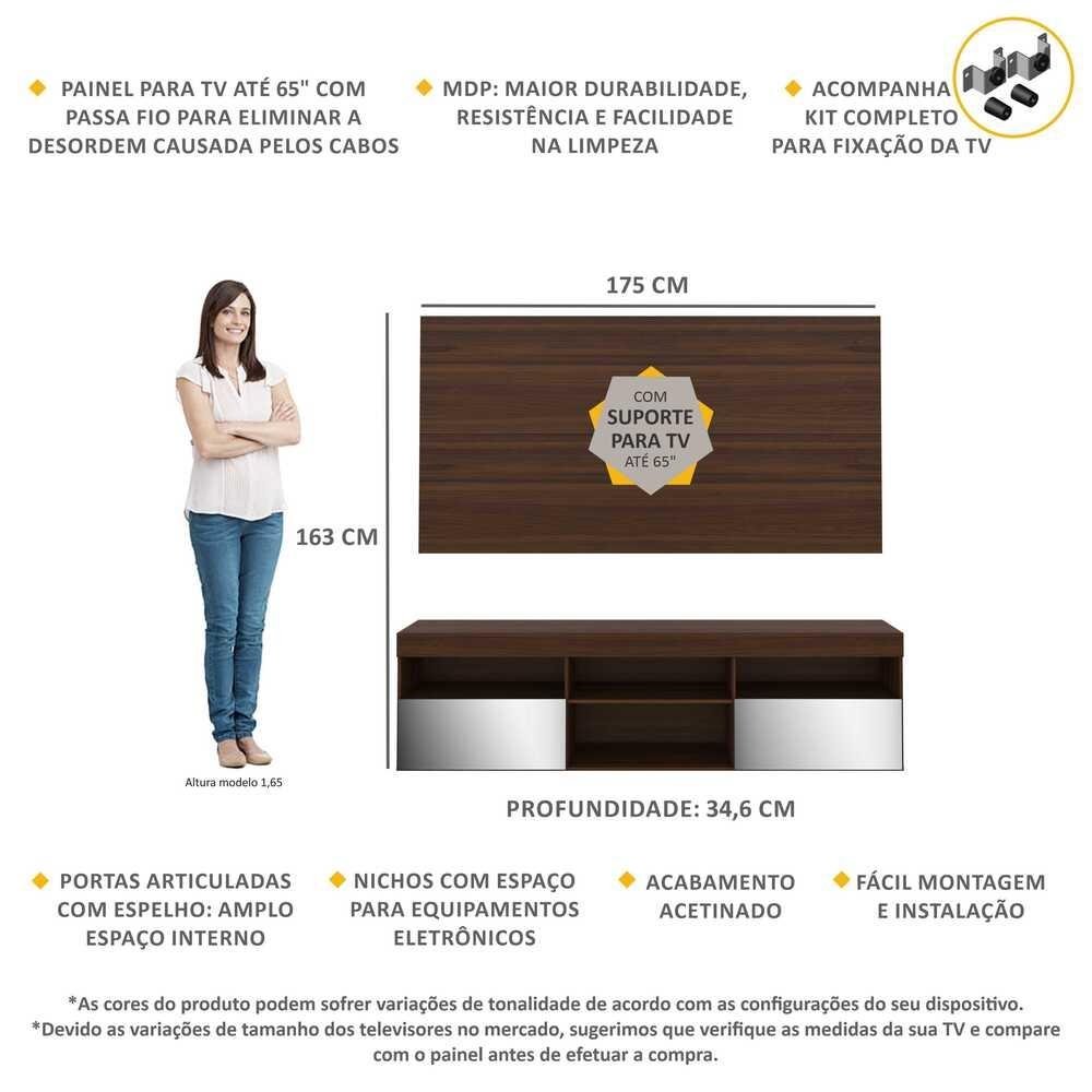 Rack com Painel e Suporte TV 65" com Espelho Florida Multimoveis V3139