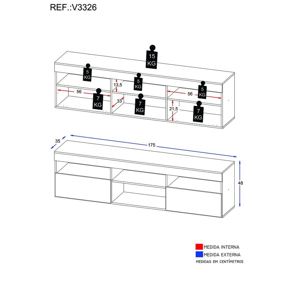 Rack TV 65" Suspenso com 2 Portas Paris Multimoveis V3326