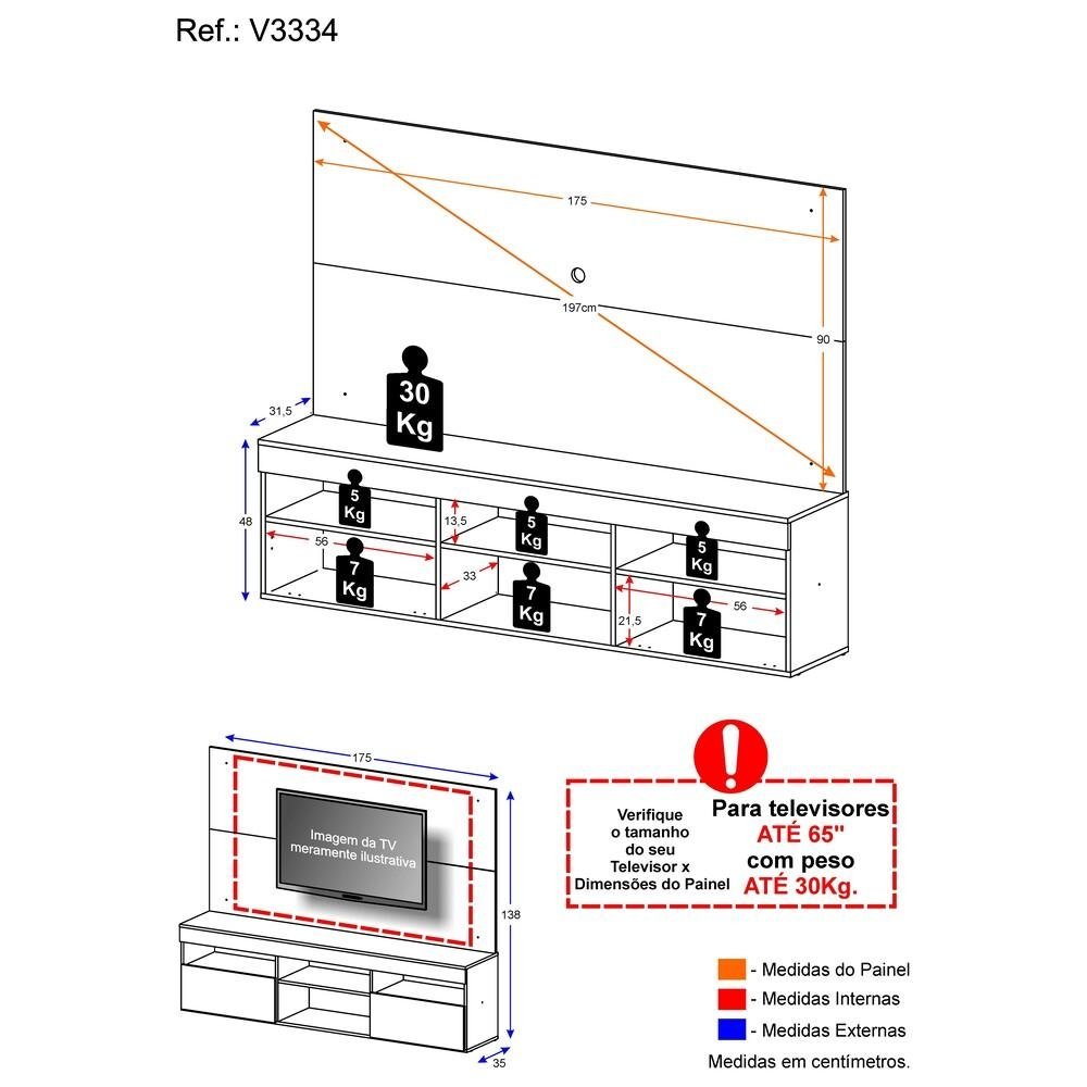 Rack com Painel TV 65" com 2 portas Londres Multimoveis V3334