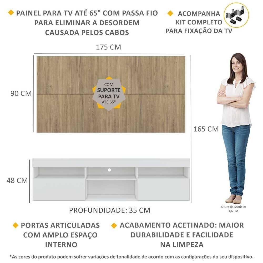Rack com Painel e Suporte TV 65" com 2 portas Londres Multimoveis V3344