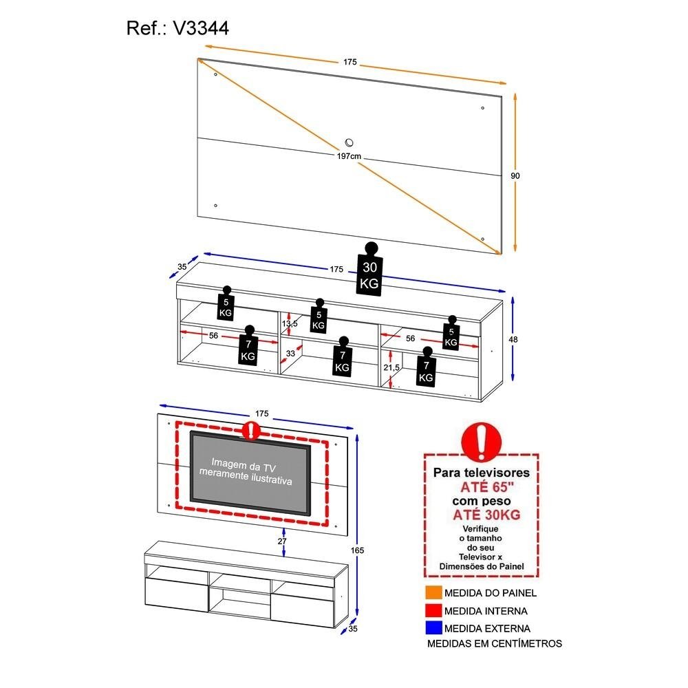 Rack com Painel e Suporte TV 65" com 2 portas Londres Multimoveis V3344
