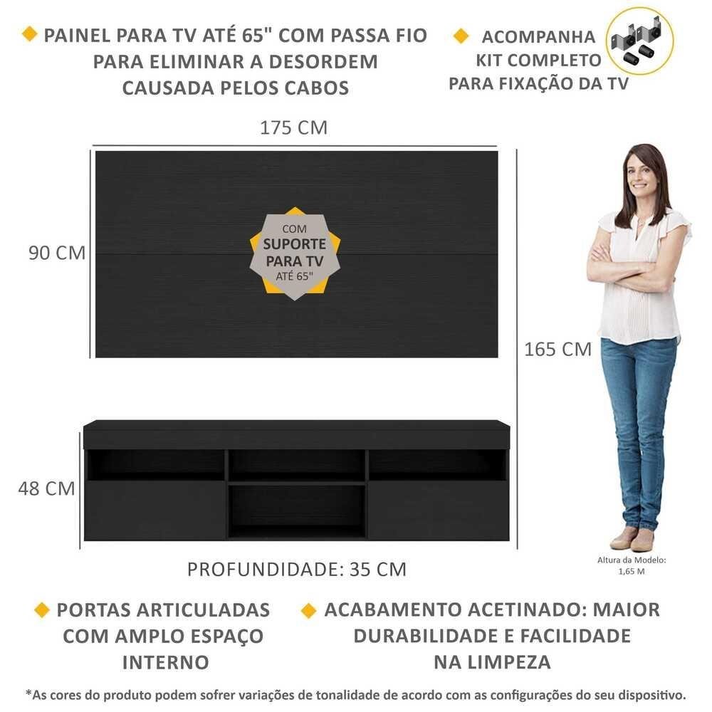Rack com Painel e Suporte TV 65" com 2 portas Londres Multimoveis V3344