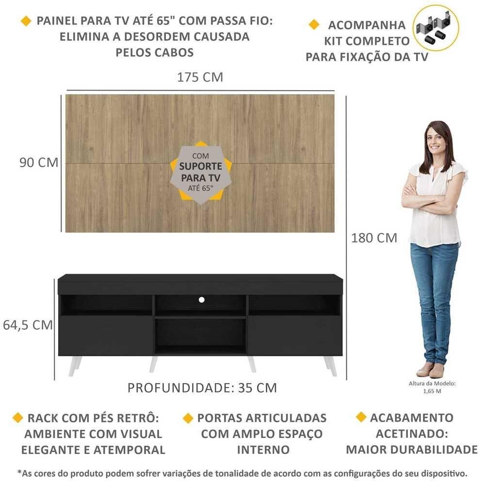 Rack com Painel e Suporte TV 65" Retro Londres Multimoveis V3347