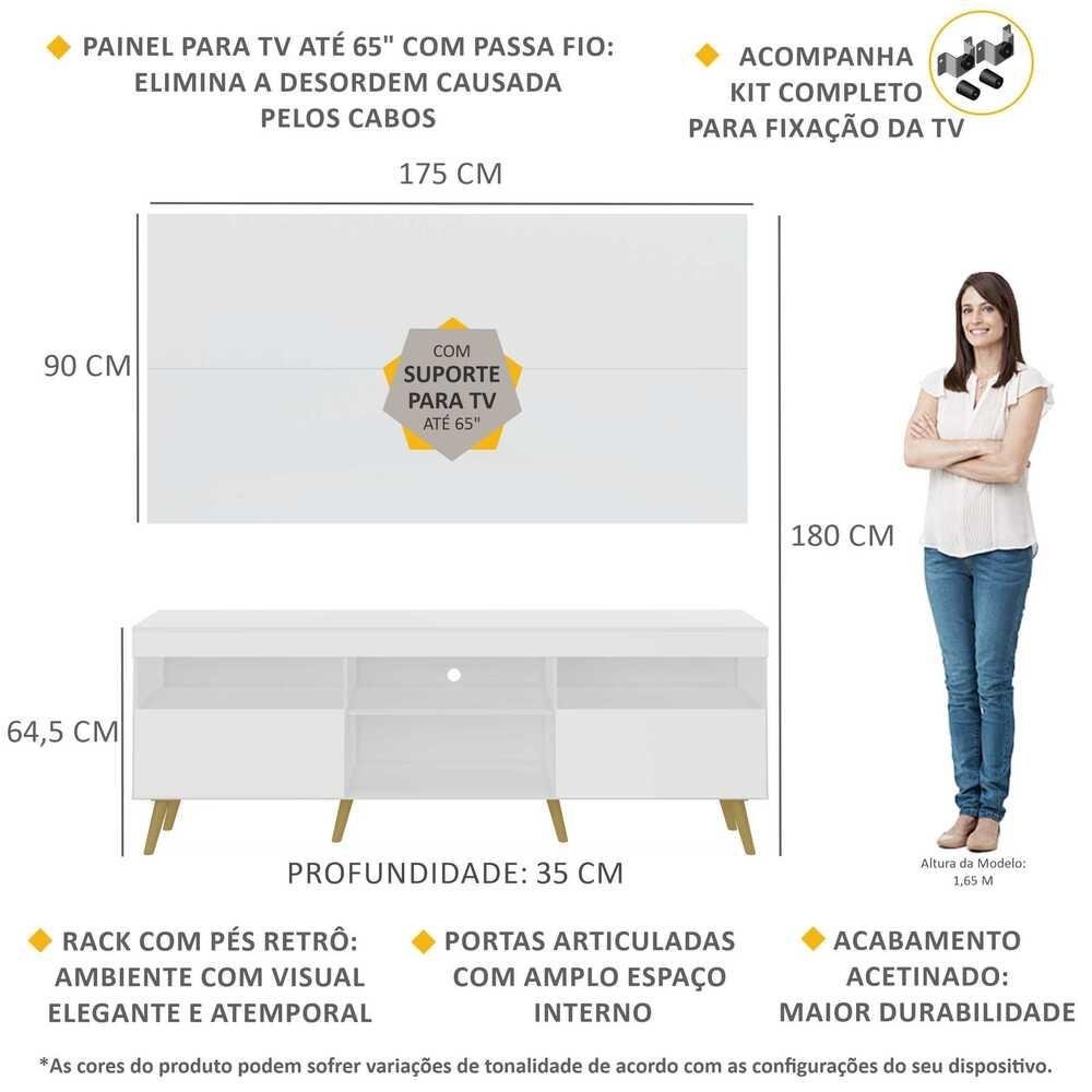 Rack com Painel e Suporte TV 65" Retro Londres Multimoveis V3347