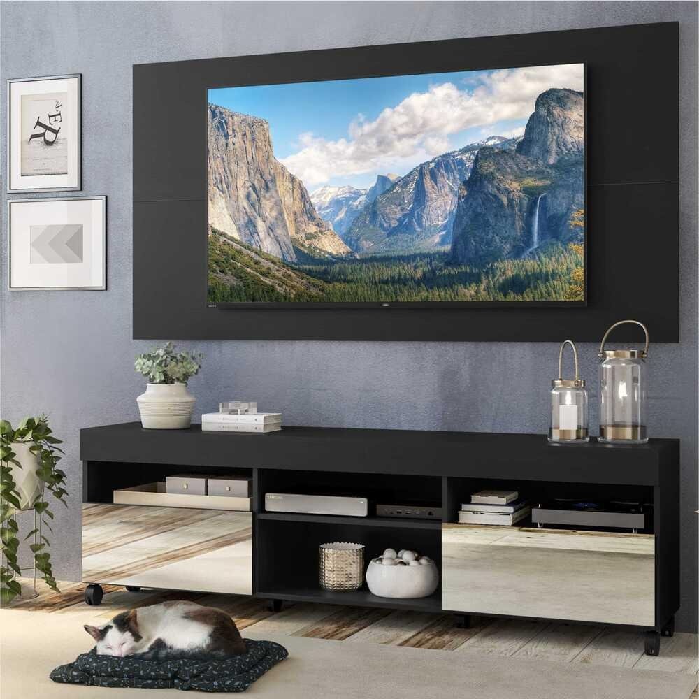 Rack com Painel e Suporte TV 65" com Rodizios e Espelho Londres Multimoveis V3350