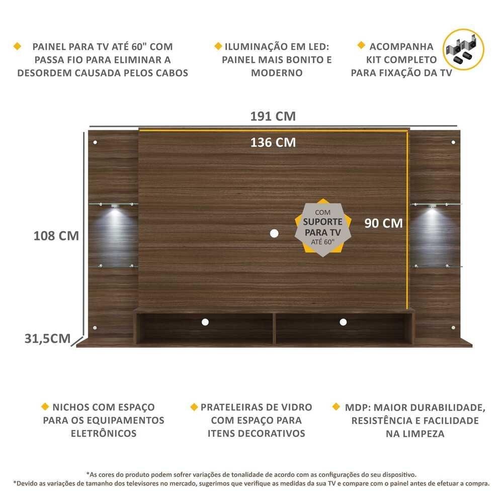 Painel com Suporte TV 60" e 2 Leds Vegas Multimoveis V3677