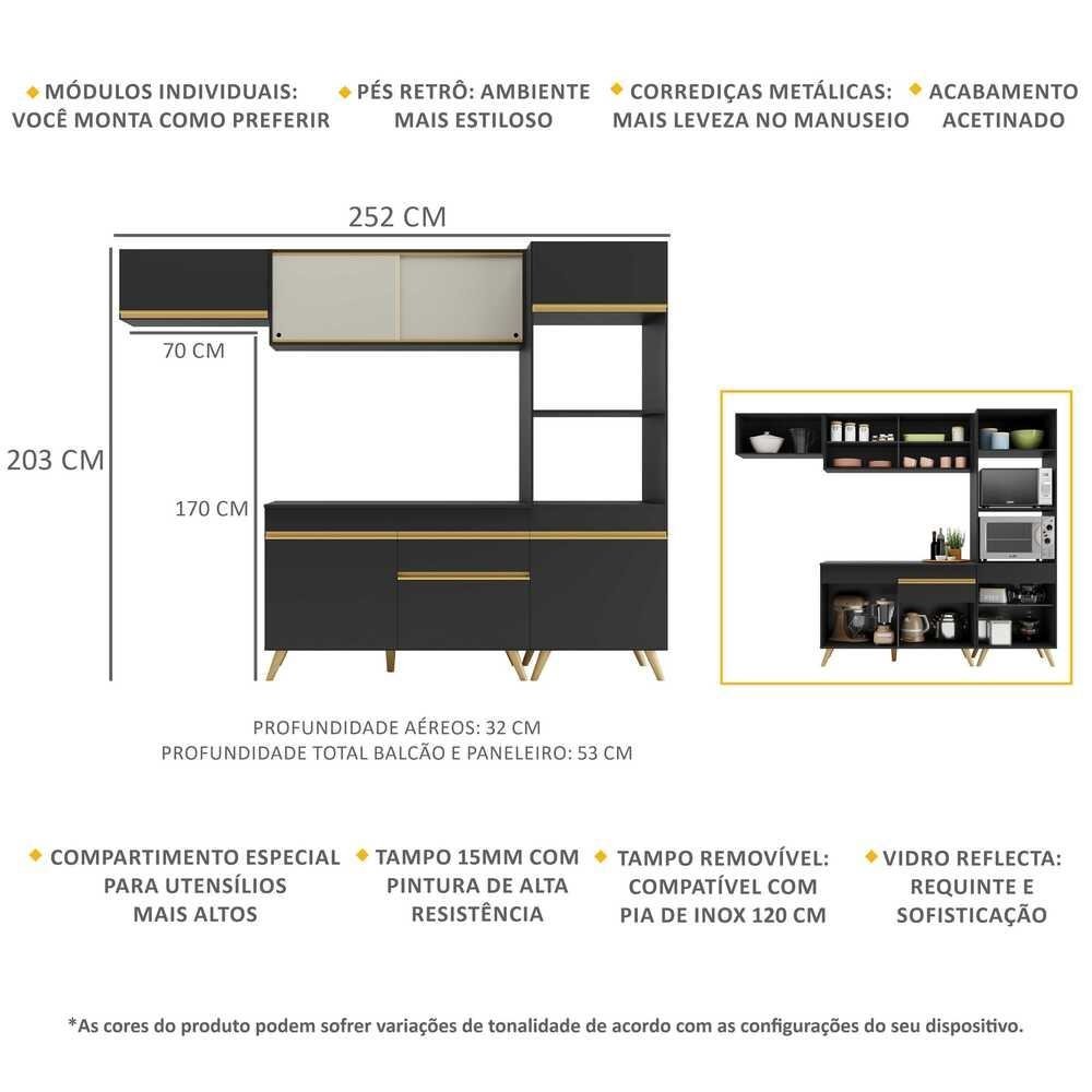 Armario de Cozinha Compacta 252cm Veneza Multimoveis V3691