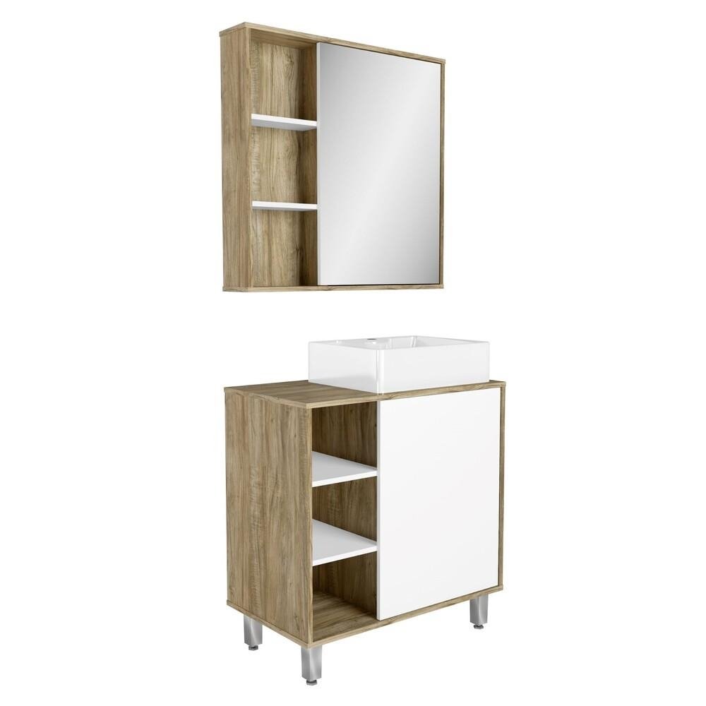 Gabinete Banheiro com Cuba e Espelheira 80cm Multimóveis VCR10067