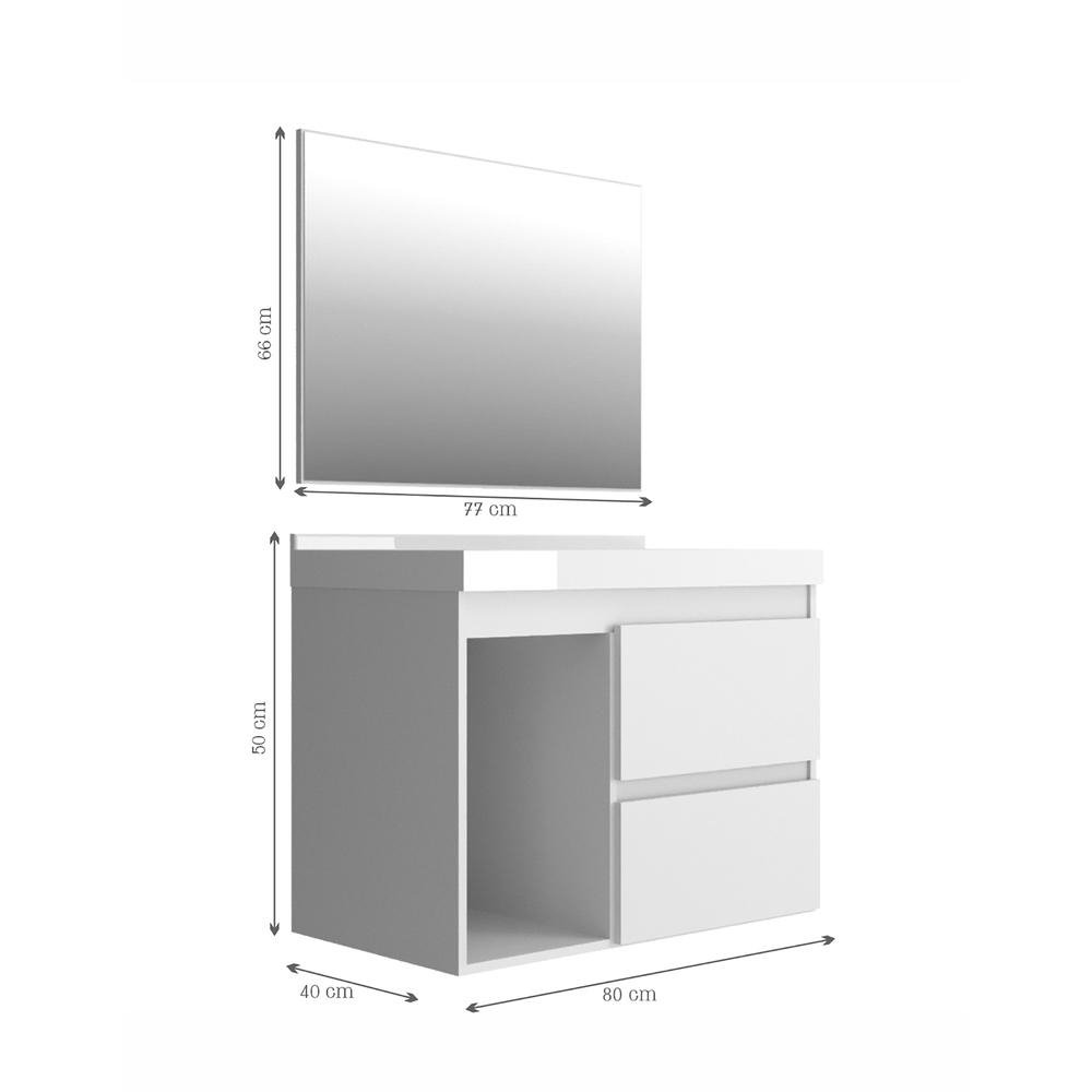Gabinete Banheiro com Cuba e Espelheira 80cm Multimoveis VCR10074