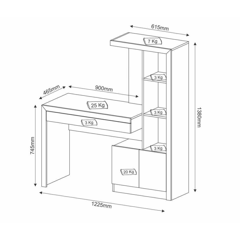 Escrivaninha Estante com 2 Portas e Gav Multimoveis VCR25040