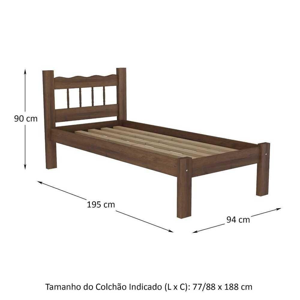 Cama Solteiro Madeira Macica para Colchao 78/88 x 188cm Madri Multimoveis VCR4141