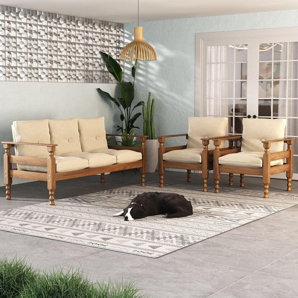 Jogo Sofa Madeira Macica 3 Lugares e 2 Poltronas Liz Multimoveis VCR7001