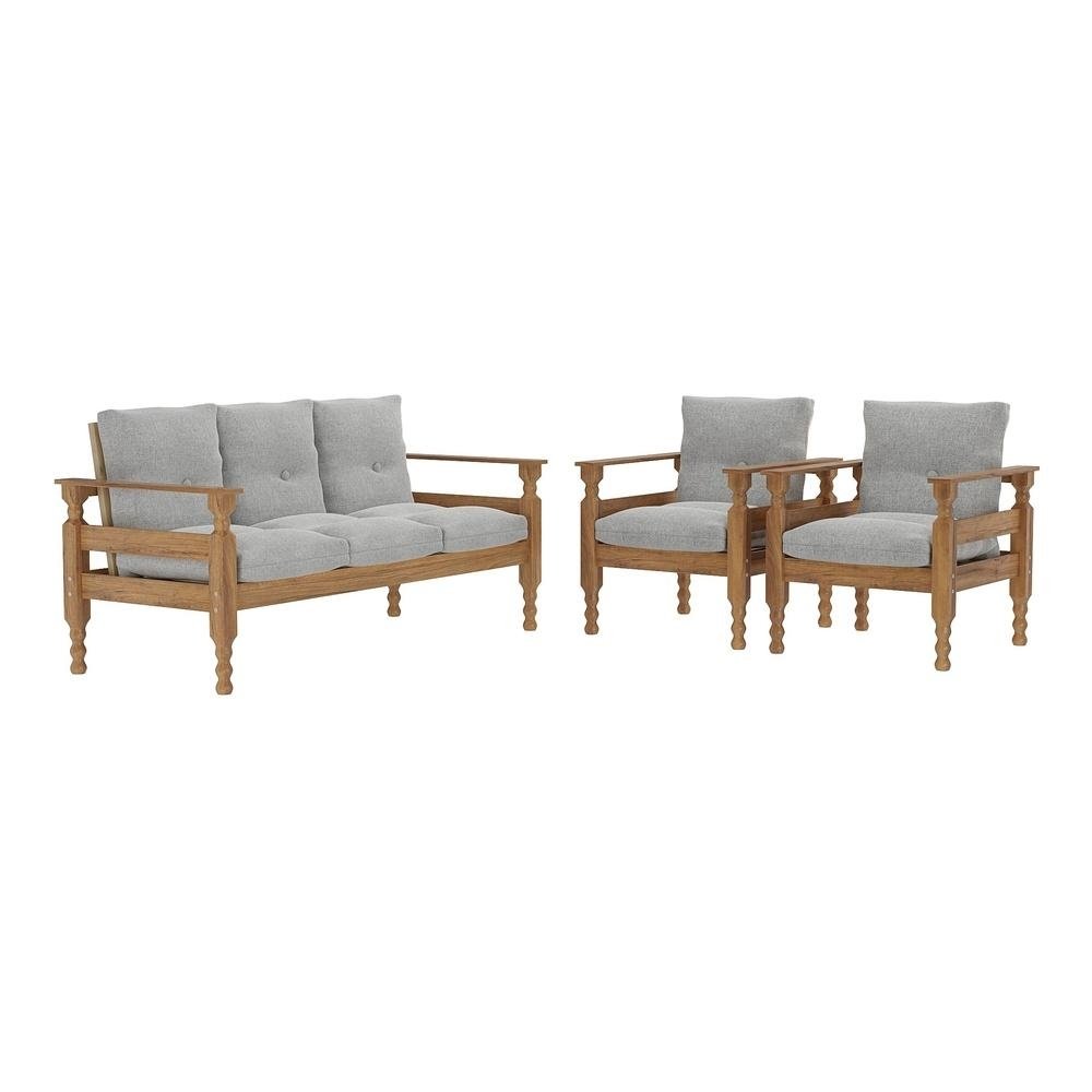 Jogo Sofa Madeira Macica 3 Lugares e 2 Poltronas Liz Multimoveis VCR7001