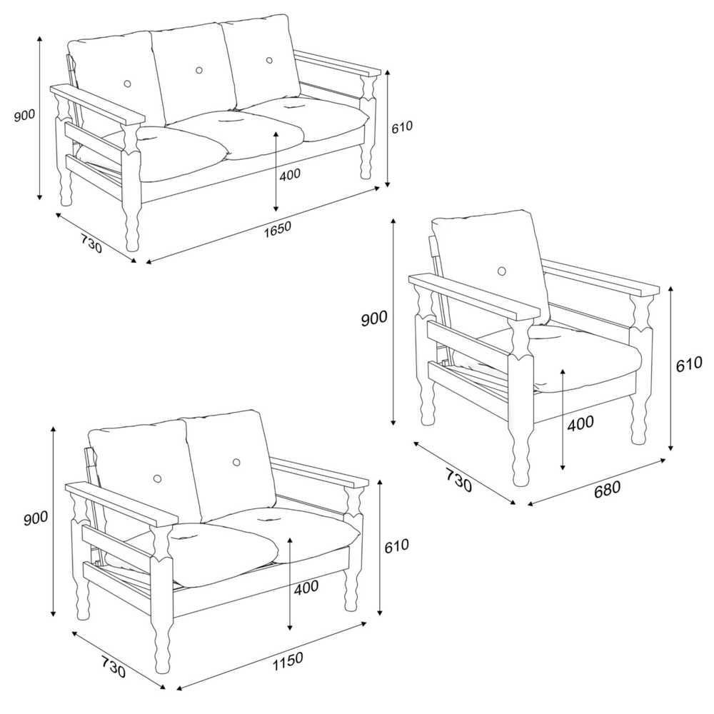 Jogo Sofa Madeira Macica 3 Lugares e 2 Poltronas Liz Multimoveis VCR7001