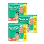 Fralda Descartável Personal Soft & Protect Tamanho M - 3 Pacotes com 90 Tiras