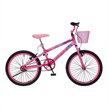 Bicicleta Infantil Colli July, Aro 20, Quadro de Aço Carbono, Freios V-Break, Com Cesto, Rosa Neon