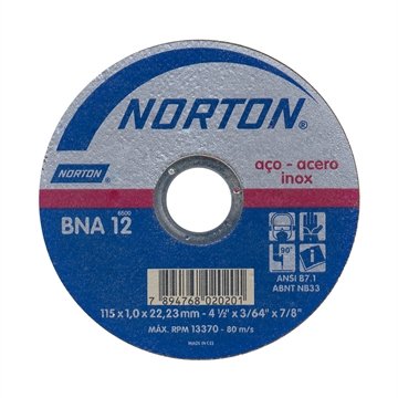 Disco de Corte Norton 4.1/2P BNA 115X1,0X22,23mm Azul - Embalagem com 25 Unidades