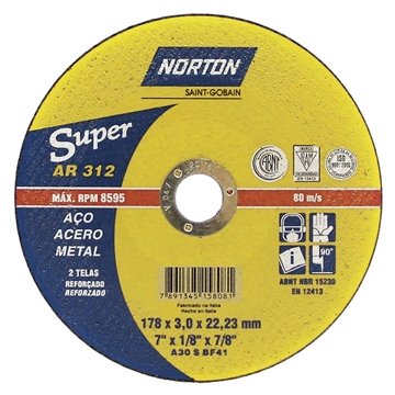 Disco de Corte Norton 7P AR312 180X3,0X22,23mm Super - Embalagem com 25 Unidades