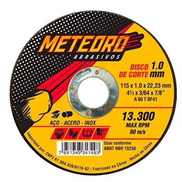 Disco de Corte Meteoro 4.1/2" 115X1,X22,23 - Embalagem com 25 Unidades