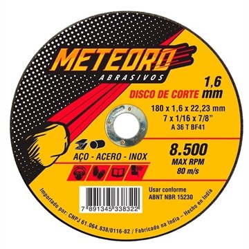 Disco De Corte Meteoro 7P 180X1,6X22,23 - Embalagem com  25 Unidades