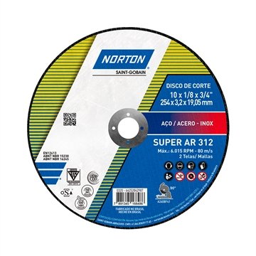 Disco de Corte Norton 10P AR312 250X3,2X19,1mm Super - Embalagem com 10 Unidades