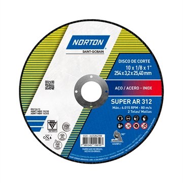 Disco de Corte Norton 10P AR312 250X3,2X25,4mm Super - Embalagem com 10 Unidades