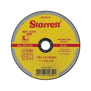 Disco Corte Starrett 7P 178X1,6X22,2mm Aço/Inox - Embalagem com 12 Unidades