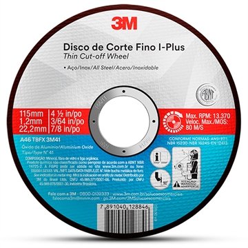 Disco Corte Fino 3M I-Plus 115x1.6x22mm Embalagem com 25 Unidades