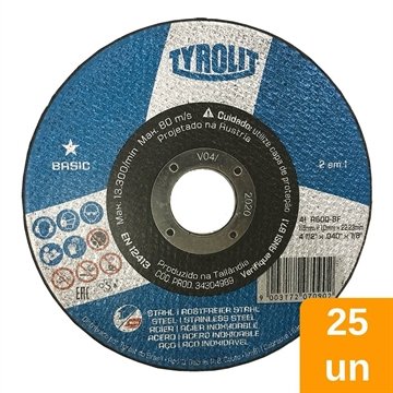 Disco de Corte Tyrolit 4.1/2x1mm Aço/Inox Basic - Embalagem com 25 Unidades